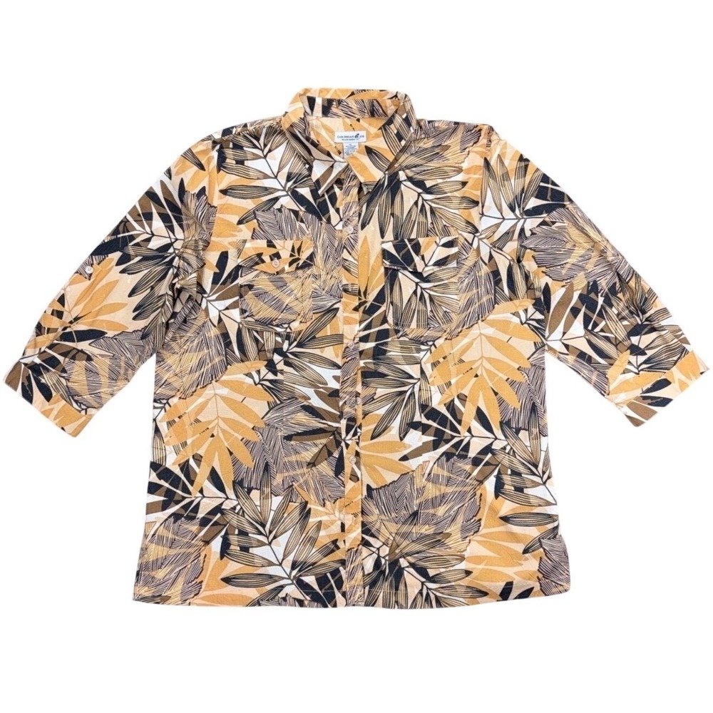 Caribbean Joe Island Supply Co Men's XL Leaf Print Shirt Button Up‎ Cotton Blend